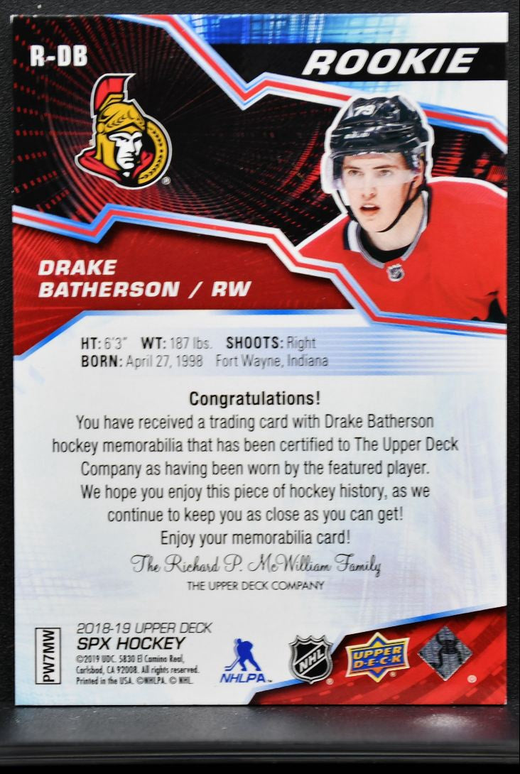 2018-19 SPx Rookie Material Jersey Drake Batherson R-DB RC Jersey 4276