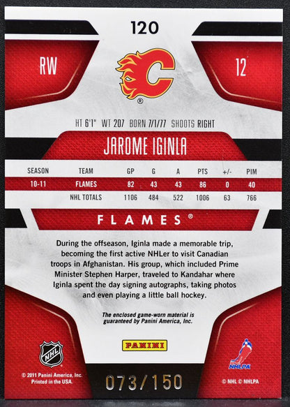 2011-12 Panini Certified Mirror Red Materials Dual Jarome Iginla Jersey 2417