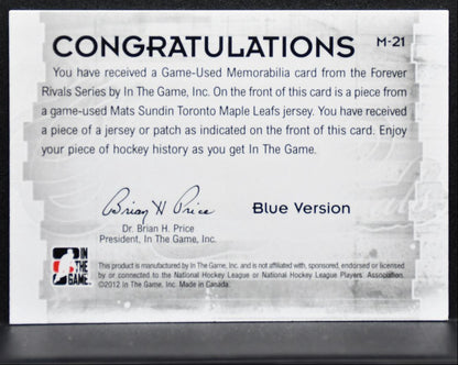 2012-13 In The Game Forever Rivals Used Jerseys Blue Sundin Jersey 1694