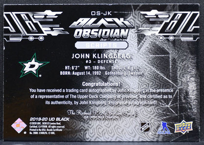 2019-20 Upper Deck Black Obsidian Scripts John Klingberg Dallas Stars Auto 9046
