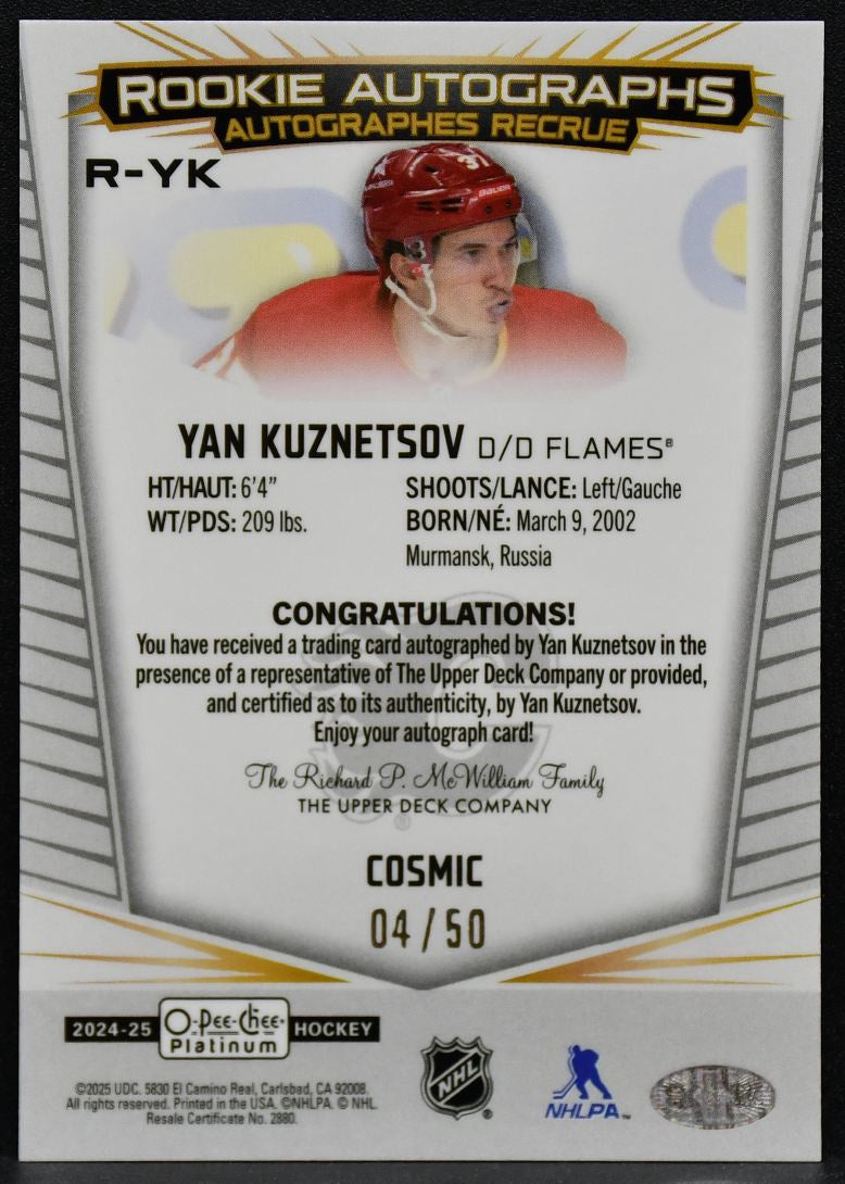2024-25 OPC Platinum Rc Auto Cosmic Yan Kuznetsov R-YK Flames RC Auto 04/50 6733
