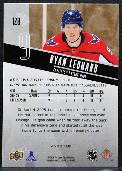 2025-26 SPx Rookies Ryan Leonard 128 Washington Capitals RC 0979