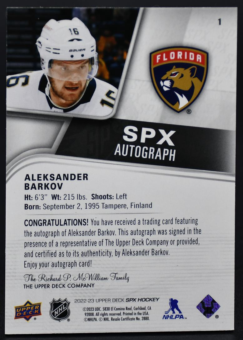 2022-23 SPx Aleksander Barkov 1 Florida Panthers Auto