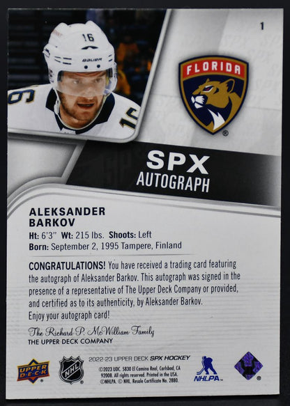 2022-23 SPx Aleksander Barkov 1 Florida Panthers Auto
