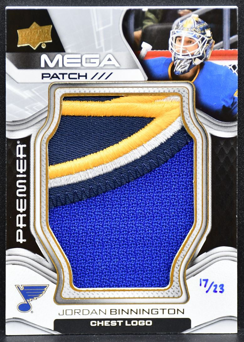 2022-23 UD Premier Mega Patch Chest Logo Binnington Blues 17/23 Patch 3916