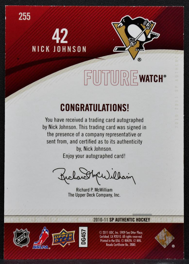 2010-11 SP Authentic Future Watch Auto Nick Johnson RC Auto 955/999 7066
