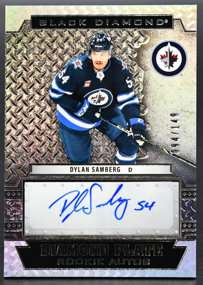 2022-23 UD Black Diamond Plate Rookie Auto Samberg Winnipeg Jets RC Auto /149