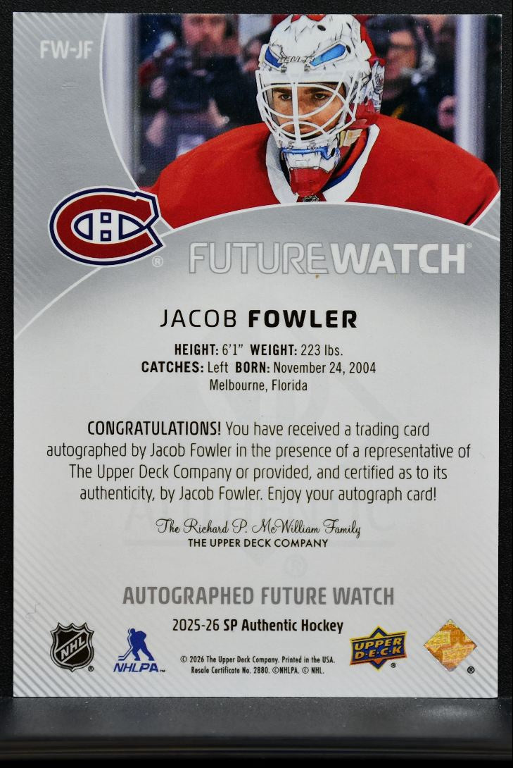 2025-26 SP Authentic Future Watch Auto Horizontal Fowler RC Auto 398/599 1822