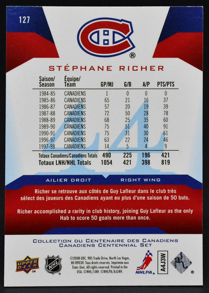 2008-09 UD Montreal Canadiens Centennial Base Auto Stephane Richer 127 Auto