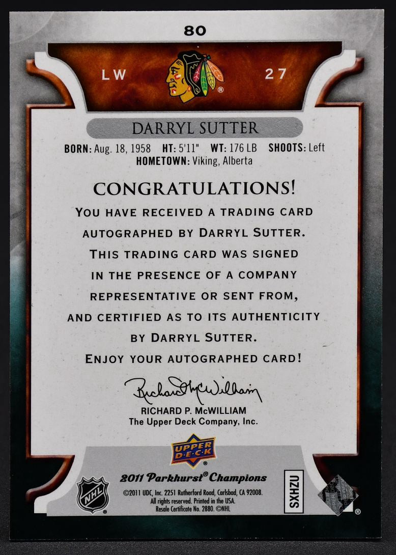 2011-12 Parkhurst Champions Darryl Sutter 80 Auto