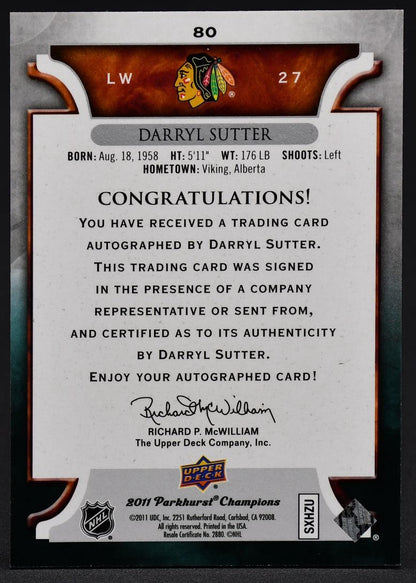 2011-12 Parkhurst Champions Darryl Sutter 80 Auto