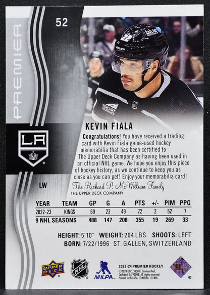 2023-24 Upper Deck Premier Jersey Kevin Fiala 52 Los Angeles Kings Jersey 6705