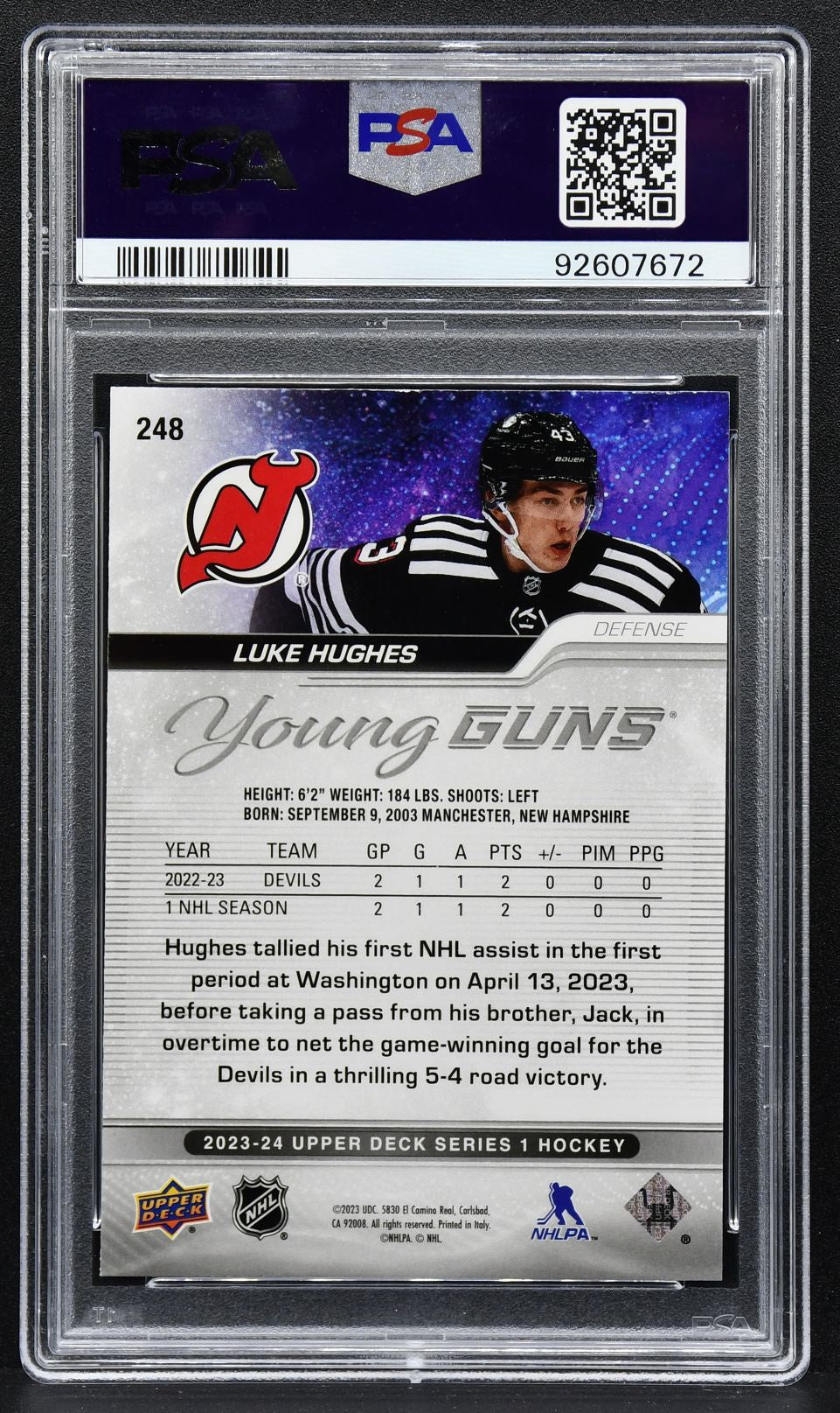 2023-24 Upper Deck Series 1 Young Guns Luke Hughes 248 New Jersey Devils RC 2552