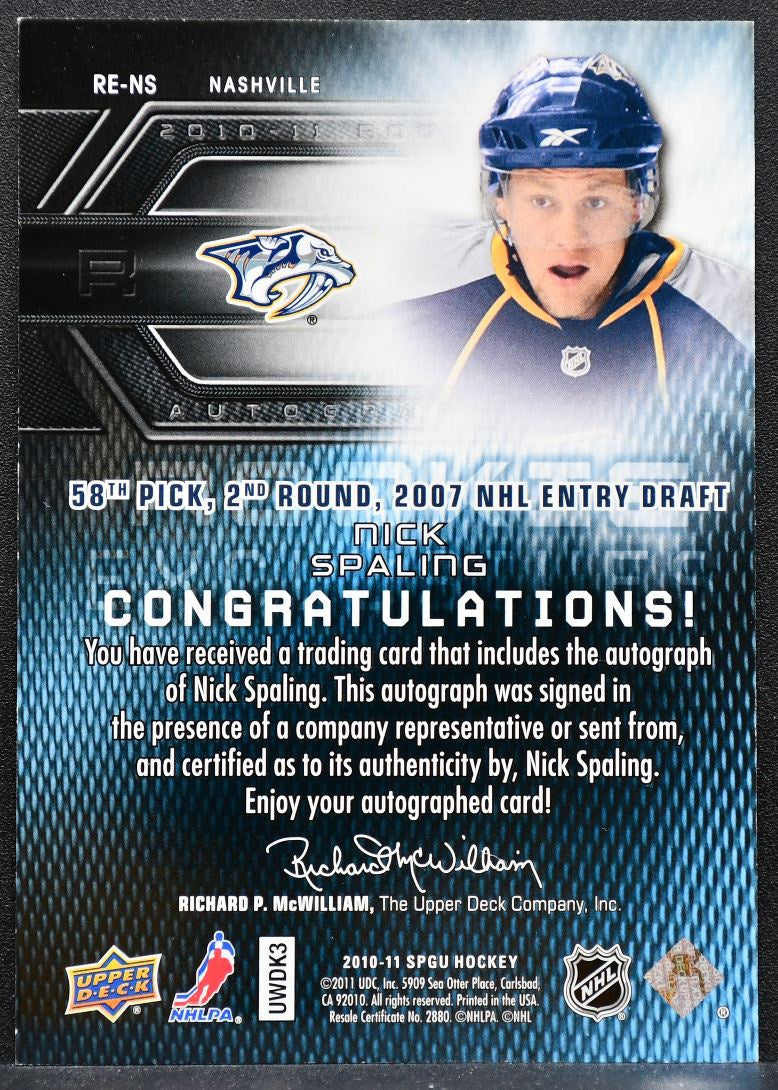 2010-11 SP Game Used Rookie Exclusives Autographs Spaling RC Auto 080/100 1964