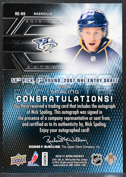 2010-11 SP Game Used Rookie Exclusives Autographs Spaling RC Auto 080/100 1964