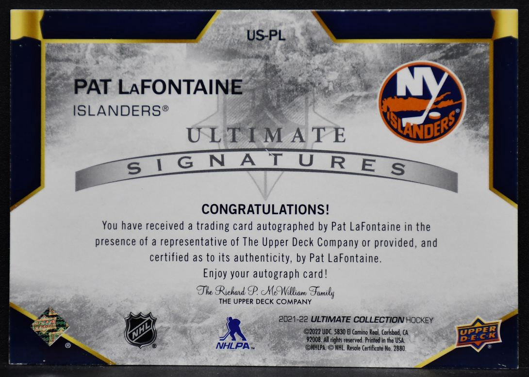2021-22 UD Ultimate Collection Signatures Pat LaFontaine US-PL  Auto