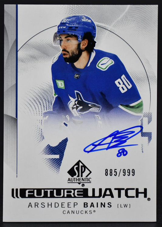 2024-25 SP Authentic Future Watch Arshdeep Bains Vancouver Canucks RC Auto /999