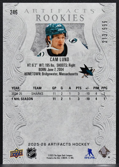 2025-26 Upper Deck Artifacts Rookies Cam Lund 246 RC 213/999 6636