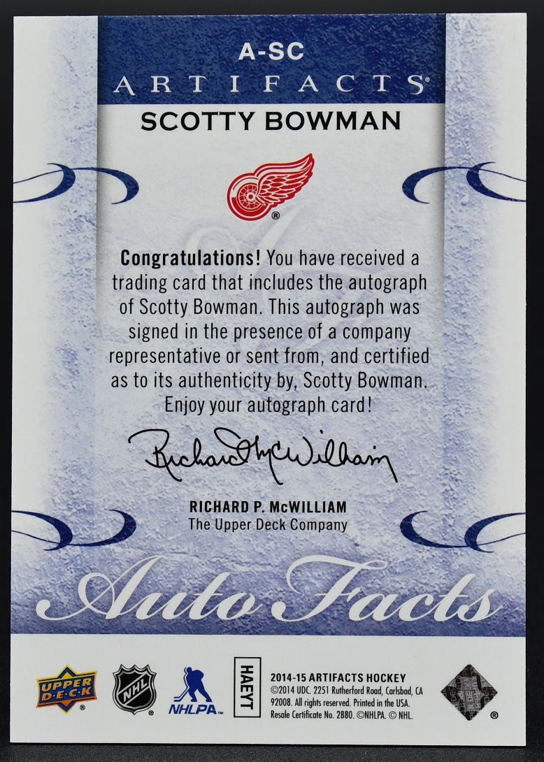 2014-15 UD Artifacts Autofacts Scotty Bowman A-SC Auto