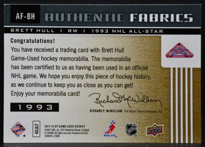 2011-12 SP Game Used Authentic Fabrics Brett Hull 1993 NHL All-Star Team Jersey 7016