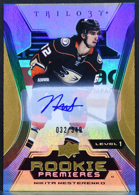 2023-24 UD Trilogy Auto Gold Nikita Nesterenko 142 Anaheim Ducks RC Auto 032/349