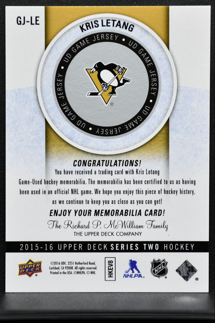 2015-16 UD Series 2 UD Game Jersey Kris Letang GJ-LE Jersey 2975