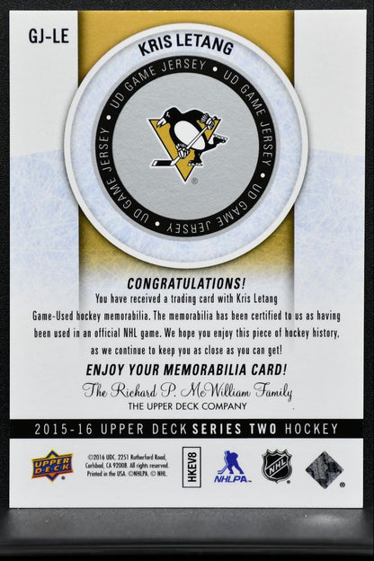 2015-16 UD Series 2 UD Game Jersey Kris Letang GJ-LE Jersey 2975
