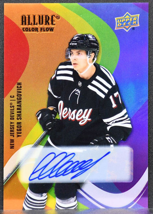 22-23 UD Allure Color Flow Full Rainbow Auto Yegor Sharangovich SF-3 Devils Auto 4832