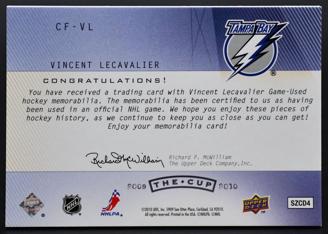 2009-10 UD The Cup Cup Foundations Vincent Lecavalier VL Jersey