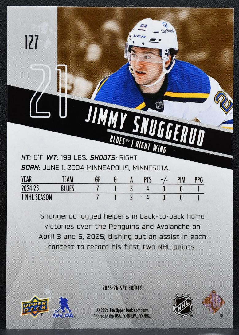 2025-26 SPx Rookies Jimmy Snuggerud 127 St. Louis Blues RC 0016