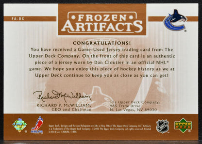 2005-06 UD Artifacts Frozen Copper Dan Cloutier Canucks 123/125 Jersey 9349