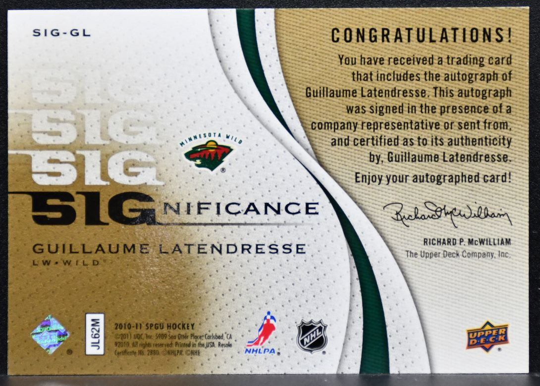 2010-11 SP Game Used SIGnificance Guillaume Latendresse Wild Auto 04/50 7164