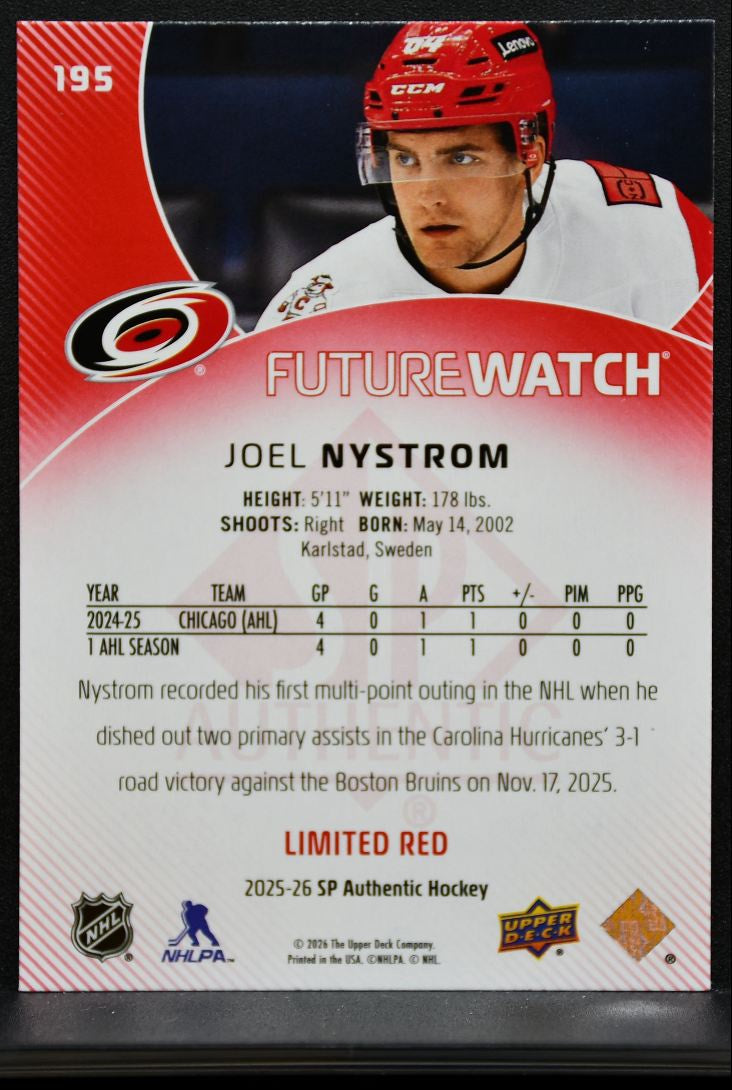 2025-26 SP Authentic Future Watch Limited Red Joel Nystrom Hurricanes RC 8563