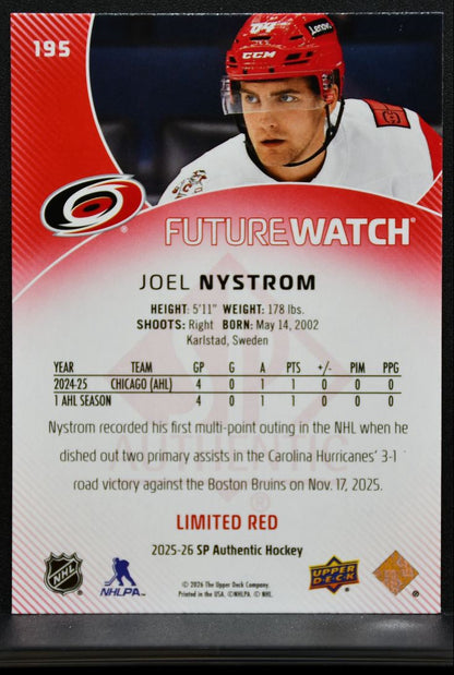 2025-26 SP Authentic Future Watch Limited Red Joel Nystrom Hurricanes RC 8563