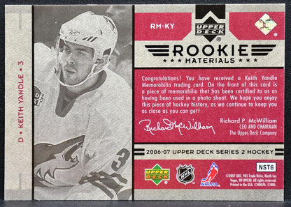 2006-07 UD Series 2 Rookie Materials Keith Yandle Phoenix Coyotes RC Jersey 0219