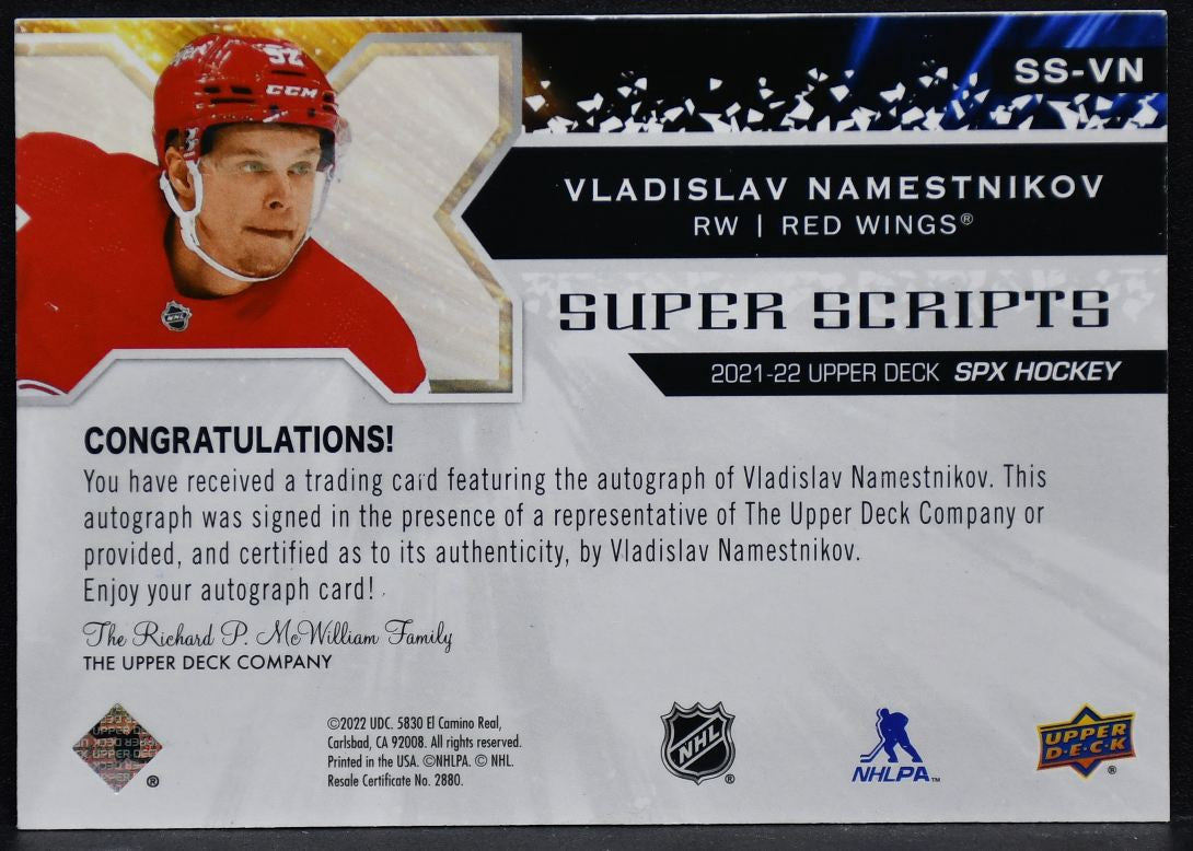 2021-22 SPx Superscripts Vladislav Namestnikov SS-VN Detroit Red Wings Auto