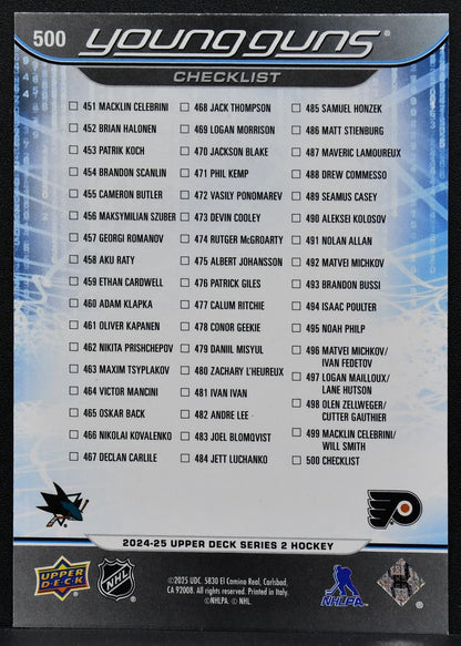 2024-25 UD Series 2 Young Guns Checklist Celebrini / Michkov RC 7732
