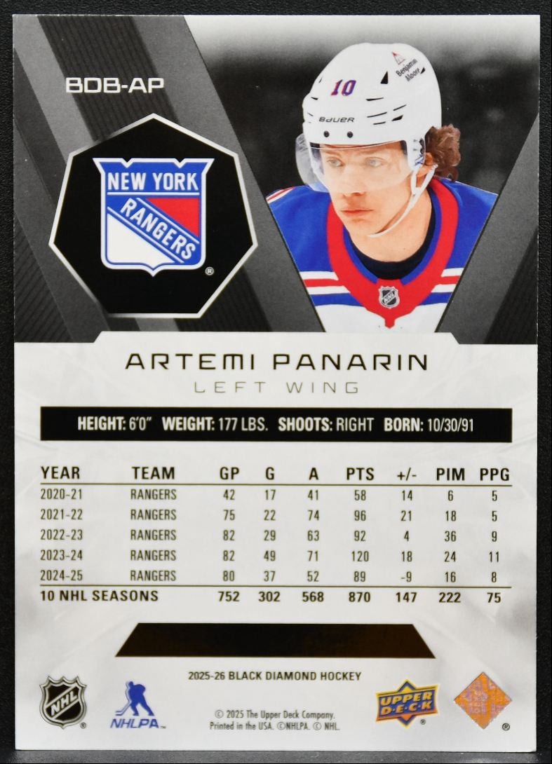 2025-26 Upper Deck Black Diamond Artemi Panarin New York Rangers 074/349 8099