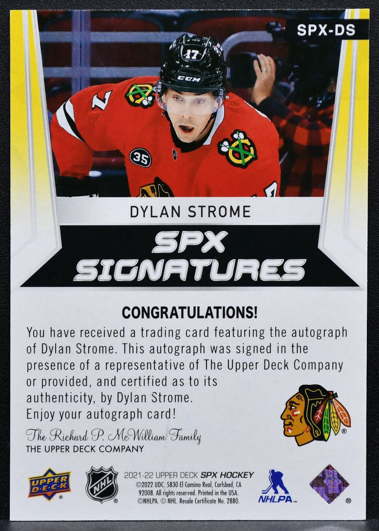 2021-22 SPx Signatures Dylan Strome SPX-DS Chicago Blackhawks Auto 3284