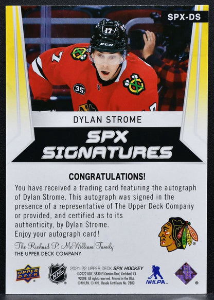 2021-22 SPx Signatures Dylan Strome SPX-DS Chicago Blackhawks Auto 3284