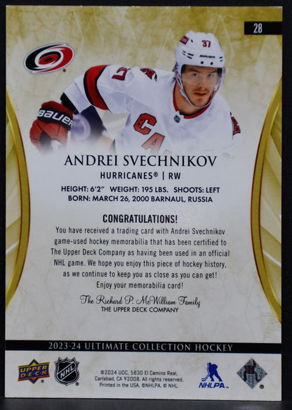 2023-24 UD Ultimate Jumbo Jersey Gold Andrei Svechnikov /149 Jersey
