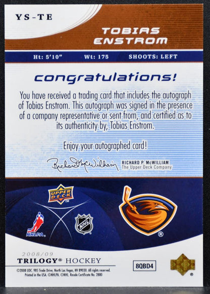 2008-09 UD Trilogy Young Star Scripts Tobias Enstrom YS-TE Thrashers Auto 6181