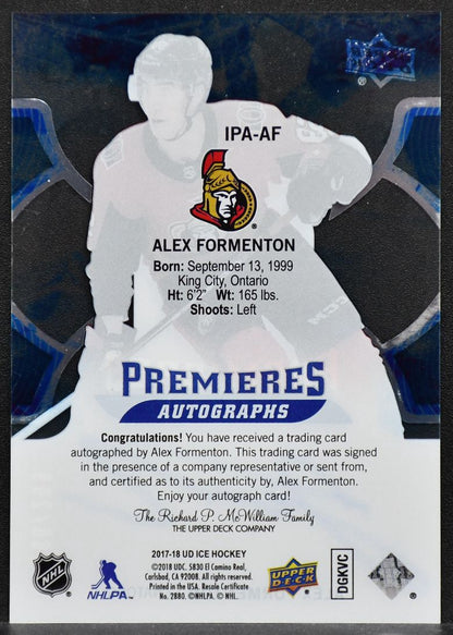 2017-18 UD ICE Premieres - Autographs Alex Formenton IPA-AF 288/299