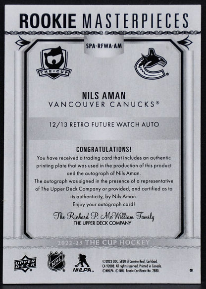 2023-24 UD The Cup Rookie Masterpieces Nils Aman SPA-RFWA-AM RC Auto 1/1