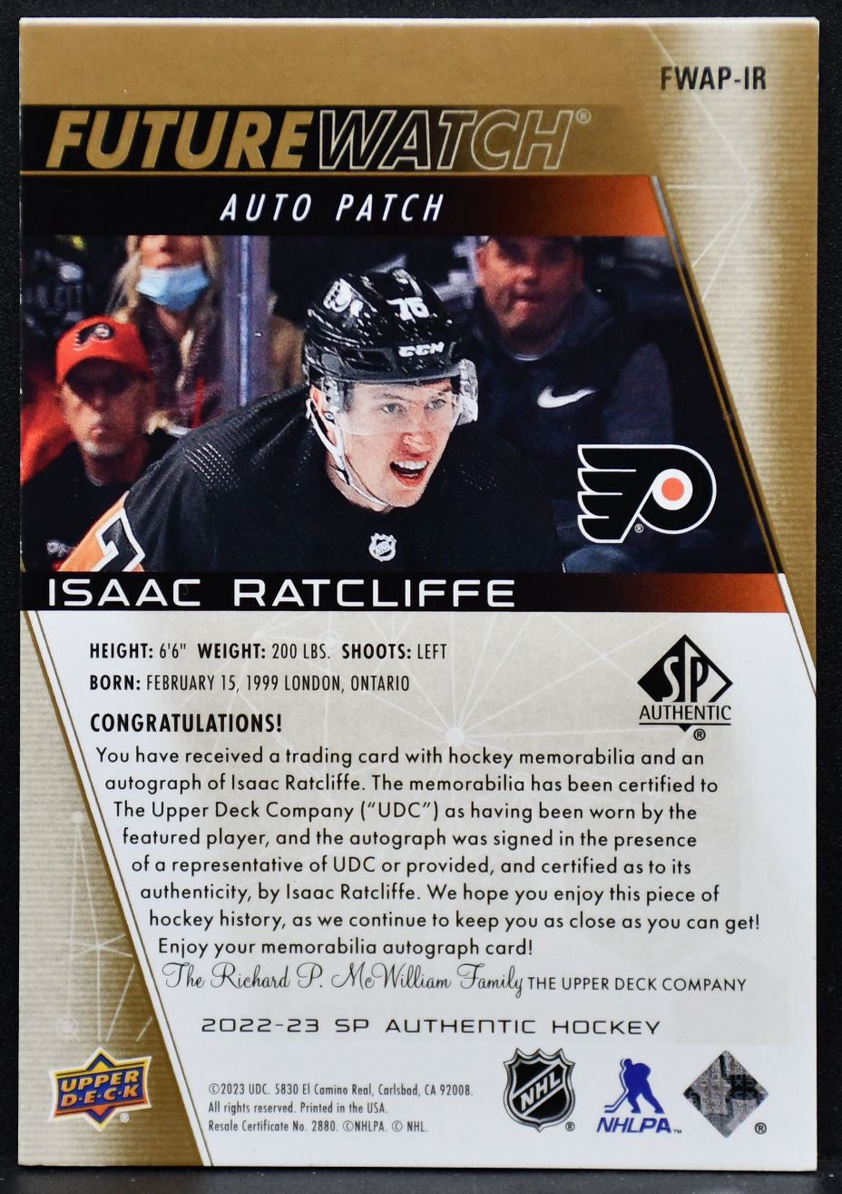 2022-23 SP Authentic Future Watch Auto Patch Isaac Ratcliffe RC Auto /100 Patch