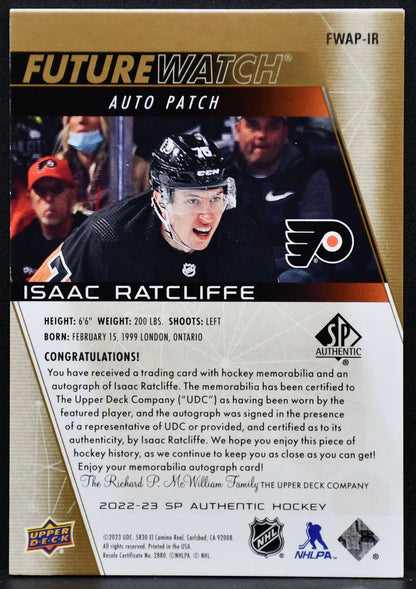 2022-23 SP Authentic Future Watch Auto Patch Isaac Ratcliffe RC Auto /100 Patch