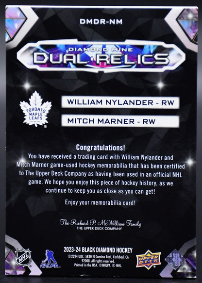 2023-24 UD Black Diamond Nylander / Marner DMDR-NM Toronto Maple Leafs Jersey