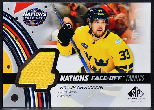 25-26 SP Game Used 4 Nations Face Off Fabrics Viktor Arvidsson Sweden Jersey 9126