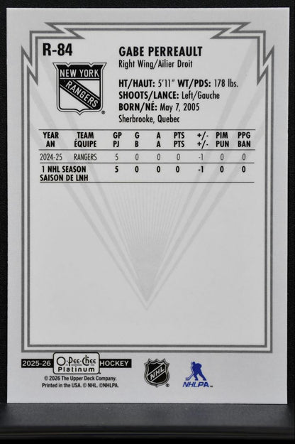 2025-26 O-Pee-Chee Platinum Retro Rookie Gabe Perreault New York Rangers RC 3826