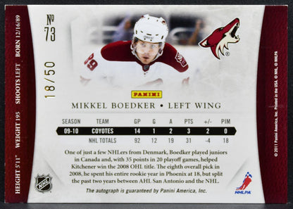 2011-12 Panini Prime Mikkel Boedker 73 Montreal Canadiens RC Auto 18/50 0874